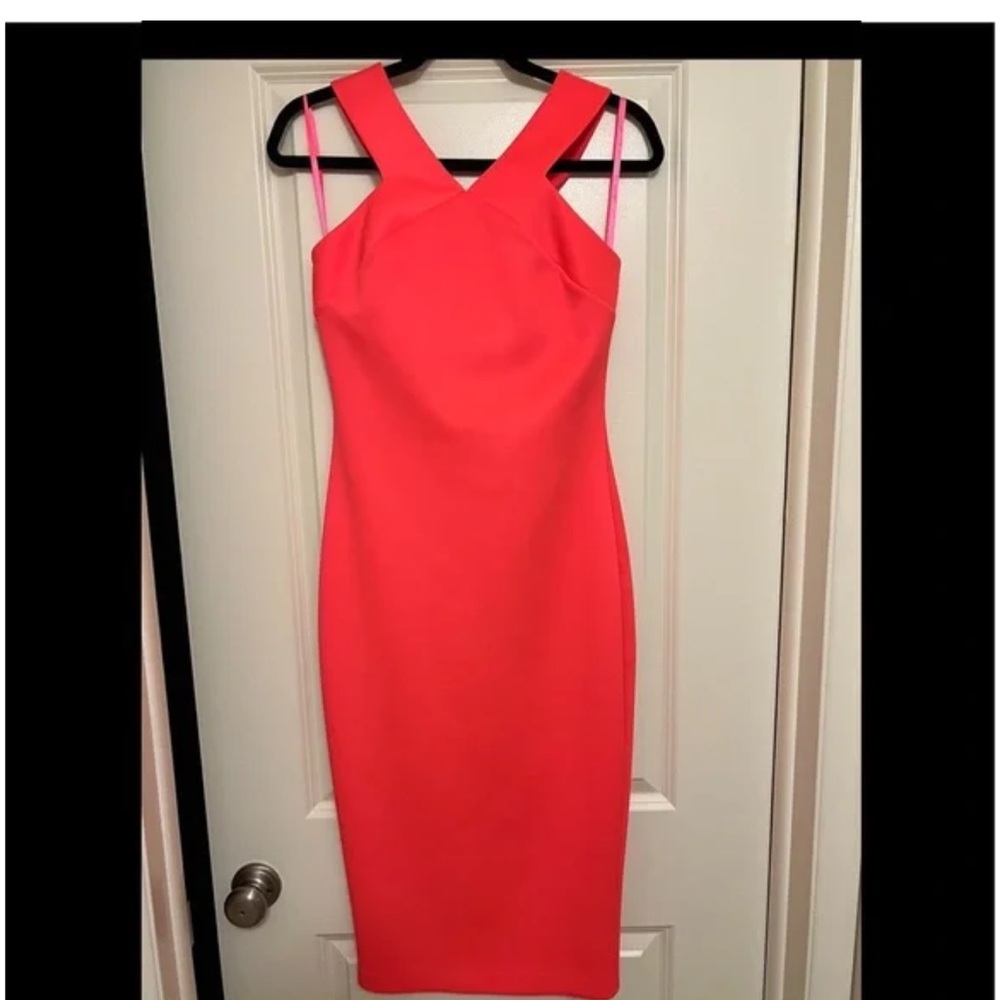 NEW Ted Baker Zipper Dress Size 2 Bloomingdales Pink Red Coral Sleeveless Midi